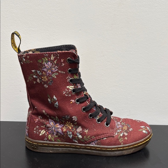 Dr. Martens Stratford Canvas combat boots floral red burgundy lace up US6 - Picture 6 of 10